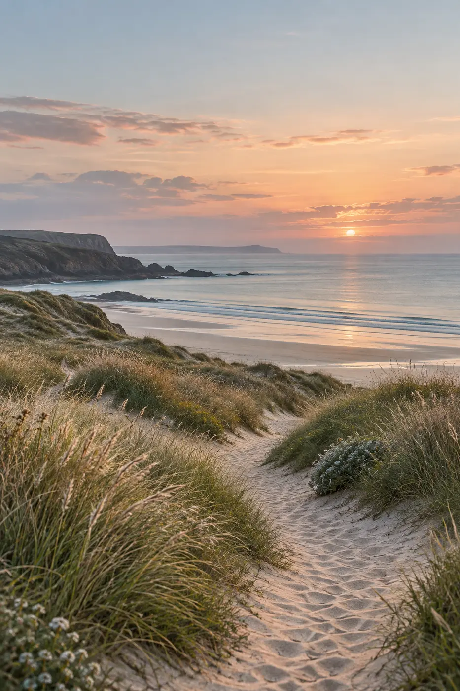 A quiet path through sandy dunes beside the sea
